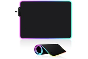 Vinmooog Tapis de Souris Gaming RGB-210 x 260 mm Base Antidérapante Tapis de Souris, 14 Modes d'éclairage, 7 Couleurs LED, pour Les Joueurs PC, entrée USB supplémentaire