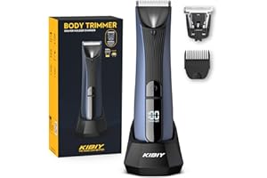 Rasoio elettrico corpo uomo, Kibiy depilatore corpo uomo con Luce LED e display, rasoio corpo impermeabile IPX7 con lama in ceramica antitaglio sostituibile, Ricarica tramite USB/stazione di ricarica