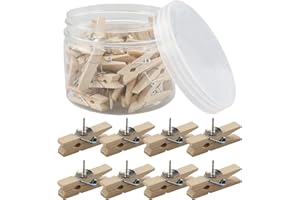 HXMJIED 50PCS Push Pins With Wooden Clips, Map Drawing Pins, Steel Points Map Push Pins, Wooden Map Pins, Pushpins Paper Clips, Thumbtacks, for Cork Notice Board, Bulletin Boards