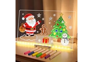 UESLWSER LED Notice Board with Colours, Acrylic Writing Message Board with 7 Colors Pen 30x20CM Transparent Luminous LED Writing Board Acrylic Dry Erase Board Memo Board for School Home Office
