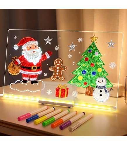 Produktbild von Joycabin Led Notiztafel,30x20cm Acryl Notiztafel Mit 12 Farben Stift, Nachrichtentafel Mit LED Leuchten,Schreibtafel Mit Verstellbarem StäNder,Transfer Aufkleber,Abwischbar,Geschenk Für Kinder Freundin