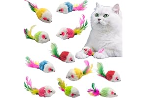 Andiker 12 szt. zabawka dla kotów domowych, 10 cm kolorowa mysz dla kota zabawka z piórami realistyczne zabawki dla kota śliczny kot pluszowa zabawka myszka dla kota do złapania zabawy interaktywna