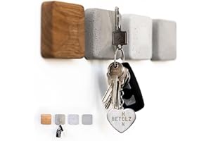 ‎BETOLZ BETOLZ® Design Schlüsselhalter Magnetisch aus Beton & Holz [‎7,5 x 7,5 x 2,5cm] Alternative zum Schlüsselbrett ohne Bohren/Schlüsselaufbewahrung zum Kleben - 4er Set