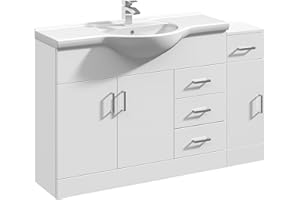 VeeBath Linx Bathroom Furniture Combination Set with Vanity Basin Cabinet & Cupboard Storage Unit (1300mm)