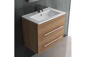 ‎ALPENBERGER GERMANY Alpenberger Waschbecken Badezimmer Waschtisch mit Unterschrank 60 cm Breit Hängend | Gäste WC Waschbecken mit Unterschrank Bad Möbel Modern Set | Kleiner Waschbeckenunterschrank Bambus Farbe