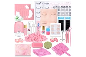 DNSGOOR Kit de expansión de pestañas Kit profesional de práctica de pestañas maniquí de pestañas extraíble ventilador USB de párpados faciales 0.07d rizado mezclado 8-15 mm