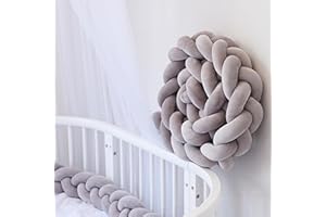 AmphaDeco Bettschlange Geflochten, Seitenschläferkissen, Nachttischschoner, Gewebtes Kugelknoten-Wurfkissen, Kinderzimmerdekoration,Grau,400cm