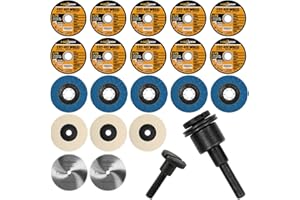 YKLP Tarcze do cięcia, tarcze wachlarzowe, tarcze polerskie, zestaw Ø 76 x 10 mm, do szlifierek kątowych, cięcia, polerowania, metalu, trzpień montażowy do narzynek (20 sztuk + 1 trzpień)