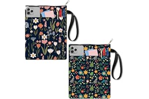 CRASPIRE 2 Pieces Flower Book Cover with Zipper Daisy Hardcover Additional Pocket Dark Paperbacks Double Sided Print Washable Fabric Waterproof Bookshelf Protector for Diaries