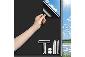 DARUITE Blackout Window Film Privacy,Blackout Film100% Total Light Blocking Non Adhesive No Glue Static Cling Blackout Stickers,Black Window Film Frosted for Glass Windows and Doors(Black 30 * 200CM)