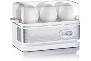 arendo - Cocedor de Huevos Cuecehuevos con función de Mantenimiento de Calor - Egg Cooker - Capacidad 1-6 Huevos - de Acero Inoxidable - Interruptor de función con piloto - 400 W - Blanco