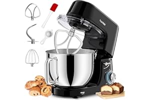 Homlee Robot Patissier,7,2L Robot Pâtissier 1800W Robot Pétrin Professionnel,Bol Acier Inoxydable,Fouet,Batteur,Crochet,Pare-éclaboussures 6+P Vitesses