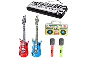 VIKSAUN 6 Pièces Instruments Gonflable, Jeu Gonflable de Accessoires D'étoile de Roche, 80s Rock Concert Thème Décorations de Fête, Instruments de Musique Accessoires Gonflables
