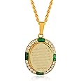 DULCI Religious Islam Muslim Allah Ayat Al Kursi Prayer Locket Pendant with Gold Plated Brass Rope Chain
