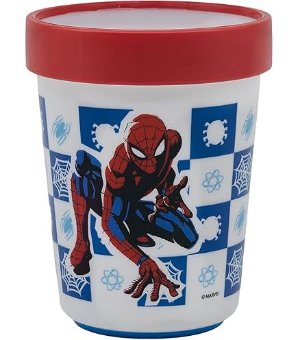 p:os 35478 - Spiderman drinkbeker voor kinderen met geïntegreerd rietje, deksel en 3D figuur, drinkschaal met ca. 360 ml inhoud, ideaal voor koude dranken