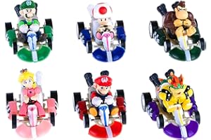 Tiuainta Mario Cars 6PCS Super Mario Kart Vehicle 2inch Pull Back Mario Cars Cake Topper Figures Toy Set Gift for Fan Collectors Boys Girls,(Mario-Cars-Set-6PCS)
