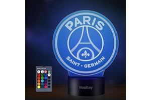 HOOJTNY Veilleuse Enfant Lampe Football Lampe 3D Garçon LED Paris Saint Germain 16 Couleurs USB Rechargeable Cadeaux Football Enfant Anniversaire