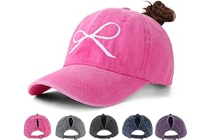 Acado Ponytail Baseball Cap for Women - Distressed Vintage Washed Adjustable Embroidered High Bun Hat Ladies