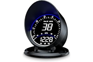 AMROOLOO Affichage tête haute HUD de voiture, compteur de vitesse GPS, HUD avec fonctions d'invite, l'unité peut basculer librement, Plug and Play, applicable à tous les véhicules