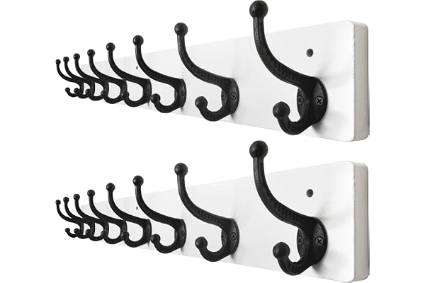 WEBI Porte Manteau Mural,8 Crochets En Fonte,Patère Murale,Bois Massif Porte Manteau Salle De Bain pour Manteaux,Gris,Lot de 2