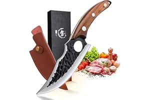 DRAGON RIOT Couteau Viking et Cuisine Japonais - Professionnel Couteau de Boucher et Chasse avec Etui de Transport pour Extérieur et BBQ