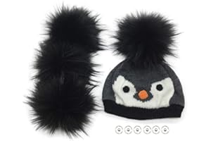 Furryvalley Pompon Kunstfell 4 Stück Stricksets Handarbeiten DIY Handwerk Bommel für Strickmütze Schals mit Druckknopf abnehmbar Häkeln Stricken Verzierungen Zubehör 16cm Extra Groß (Schwarz)