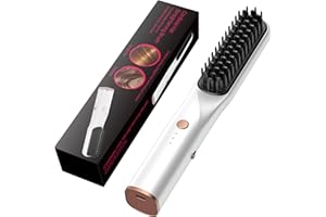 UKLISS Brosse Lissante Sans Fil 4000mAh Brosse à Lisser Les Cheveux Fers à Lisser, Brosse Lissante Céramique Anti-BrûLure, 3 Températures de 140°C/160°C/180°C, Blanc/Or, FR095