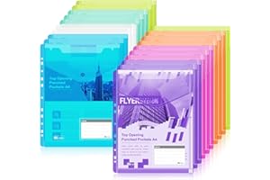 AGOER 20 szt. kieszonek na dokumenty, teczka A4 do wpinania z zatrzaskiem, przezroczyste koszulki z 11 krawędziami perforowanymi i kieszenią na etykiety