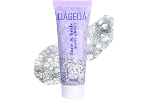 Prreal Body Glitter Gel 50ml, Face Glitters Body Gel Sequins Shimmer Liquid Eyeshadow, Chunky Glitter for Face Hair Nails, Holographic Cosmetic Laser Powder Festival Glitter Makeup(05 Silver)