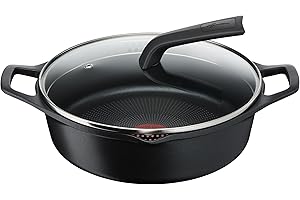 Lagostina Aroma Casseruola Bassa 2 Maniglie con Coperchio, Pentola in Alluminio Pressofuso Ø28cm, Pentola Induzione, Gas e Forno con Cottura Thermo-Signal, Rivestimento Titanium, Coperchio in Vetro