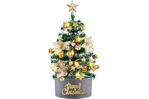 Joyhoop Mini árbol de Navidad Iluminado de 60CM - Pequeño árbol Artificial LED con Luces y Adornos - Decoración para Mesa Interior.
