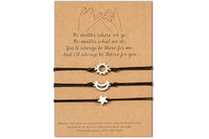 VU100 3 PCS Bracciale Sole, luna e stelle Braccialetto di amicizia intrecciato, Bracciale donna maschio famiglia, migliore amica, madre e figlia, gioielli