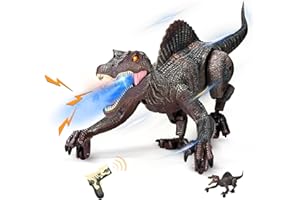 LISCHWERT Remote Control Dinosaur Toy,2.4G Spinosaurus Toys Imitates Walking and Sounds,3D Eye LED Light,Shaking Head,Auto Spraying and Roaring,Spinosaurus Dinosaur Toys for Kids（red）