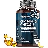 Omega 3 Olio di Pesce (Scorta di 13 Mesi) 400 Softgel di Omega3 Senza Retrogusto, Olio di Pesce Cuore, Vista, Funzione Cerebr
