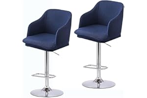 Mswborml Set of 2 Curved Back Bar Stool Slipcovers with Arms, Stretch Bar Stool Cover for Bar Height Side Chair Slipcovers, Swivel Chair Protector for Counter Kitchen Dining Room Desk,Blue