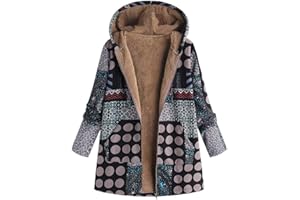 MUSHEN De las Mujeres Invierno Manga Larga impresión Capa Retro Calentar con Bolsillo Cremallera Encapuchado Chaqueta
