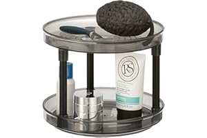 mDesign Organizador de cocina rotatorio – Bandeja organizadora con dos pisos para el baño – Especiero giratorio para los armarios de la cocina o la encimera – gris humo y plateado