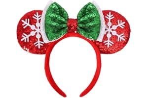 UNKJIN Christmas Mouse Ears, Mouse Ears Headband for Women Adults, Sequin Bow Glitter Headband for Christmas Hair Accessories (Snowflake)