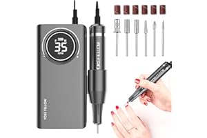 YOKE FELLOW Yokefellow Professional Rechargeable 35000 RPM Nail Drill, Electric Nail Drills Machine for Acrylic Nail Natural Extension Poly Nail Gel, with 6 bits Portable Manicure Pedicure Drill Machine, Grey