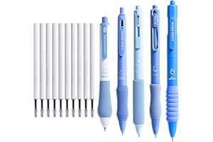 XOKL 5 Pcs Black Gel Pens With 10 Refill, 0.5mm Gel Pens Ballpoint Pens Gel Pens Black Press Gel Pen Gel Pens Black Ink Gel Pens for Writing Student School Office (Blue Series)