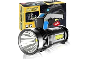 CUIFATI Latarka Ręczna, ładowalna Latarka LED z Uchwytem, ​​przenośna Super Jasna Szperacz, 4 Tryby świecenia, Boczne Duże światło Powodziowe, Latarka Zasilana Bateryjnie, do Użytku na Zewnątrz