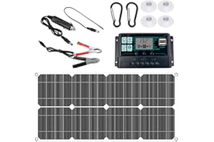Adifare Solar Panel Kit Solar Charger Durable 30A Battery Charger LCD Controller Portable Outdoor Solar Plate Premium Solar Panel with 2 USB Ports for Car RV Caravan Boat(black)