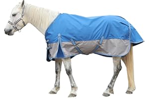 GALLOPOFF 1200D Ripstop Lightweight No-Fill Turnout Horse Rug, Waterproof & Breathable Standard Neck Outdoor Rain Sheet Blue Grey, 5'9"