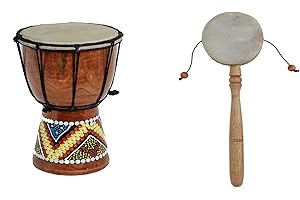 CIFFRE 20cm Kinder Djembe Trommel Bongo Drum Deko Bunt Bemalt + Handtrommel Rassel R6