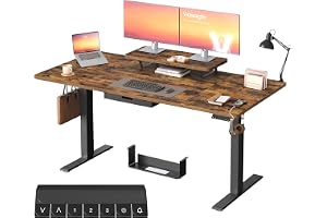 VASAGLE Höjdjusterbart elektriskt skrivbord, 160 x 80 cm, flexibelt monterat skärmstativ, låda, USB-C-port, påminnelse om sti