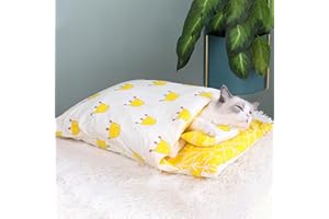 YCYATS Orthopädischer Katzenschlafsack, Die Weiche und Warme Schlafsack Für Katzen, Abnehmbares und Waschbares Katzenkissen, Sicherheitsgefühl-Tierbett (S (Within 4 pounds), Gelbe Royals)