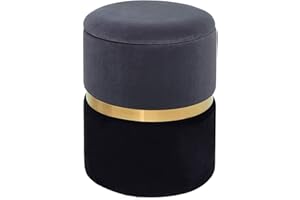 ‎SUHU Suhu Hocker Samt Schminktisch Pouf Hocker mit Stauraum Sitzhocker Sofa Puff Couch Hocker Samtstoff Fußbank Rund Gold Couchtisch Polsterhocker aus Metall Grau + Schwarz