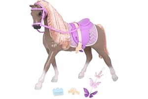Glitter Girls Glitzer Pferd mit Diadem – Puppenzubehör für 36 cm Puppen mit Zaumzeug, Sattel, Haarspangen – Braune Stute, Spielzeug für Kinder ab 3 Jahren