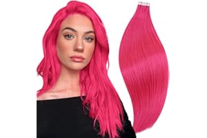 ‎RUNATURE RUNATURE Rosa Tape in Extensions Echthaar Bunt 30cm Remy Tape Haarverlangerung Echthaar Hot Pink Invisible Tape in Echthaar Extensions 20g 10 Stuck