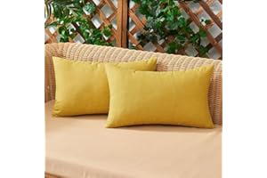 Woaboy Lot de 2 Housse de Coussin Imperméables Taies d'oreiller en Lin Extérieur Canapé Housse de Coussin de Jardin Décoratif pour Salon Chambre 2 Pièces Jaune 30x50cm